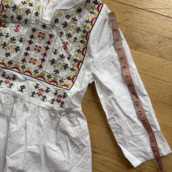 Embroidered Floral 3/4 Sleeves Tunic Dress Women's Ethnic Lightweight Boho White - Picture 10 of 10
